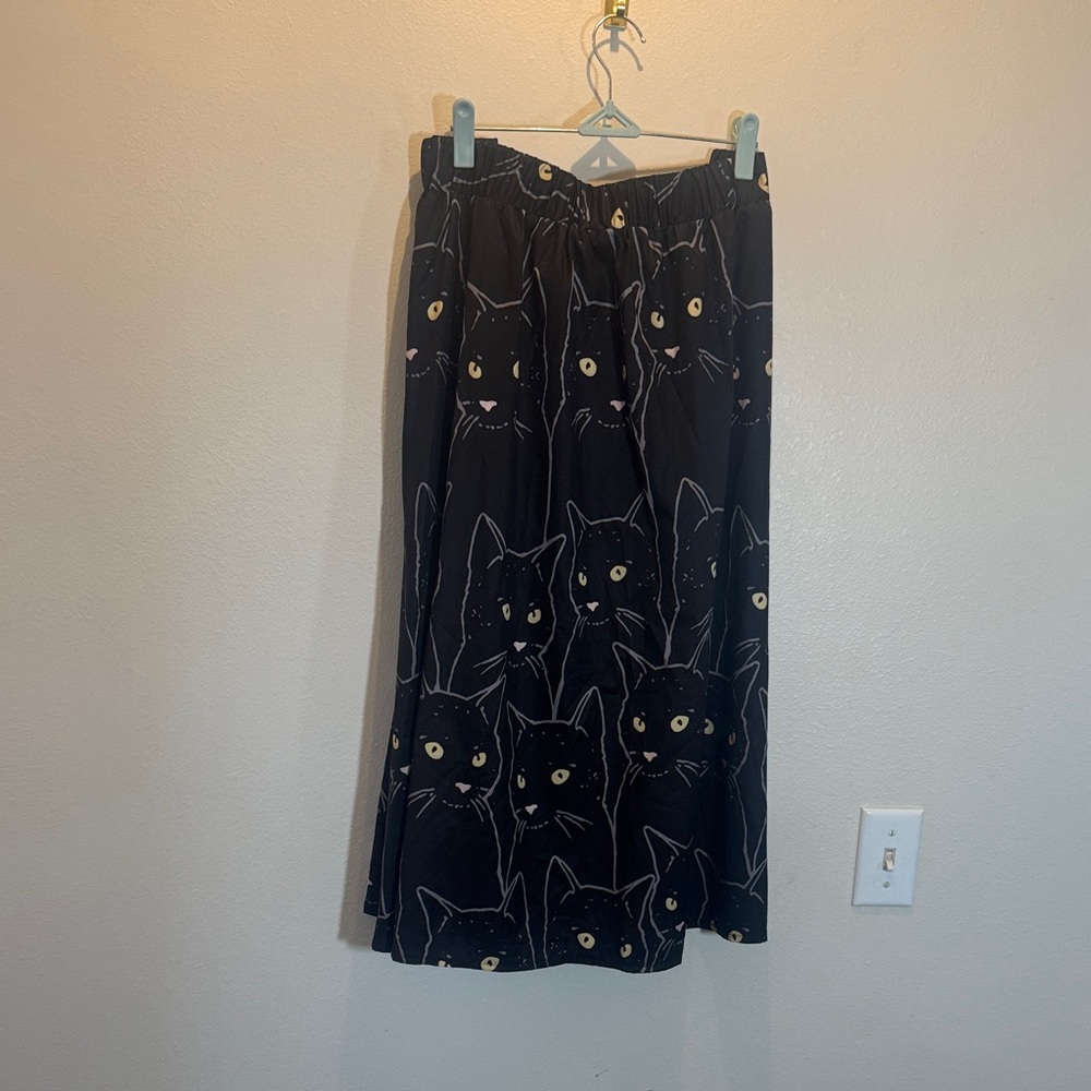 High waist Black Cat Pattern Midi Skirt